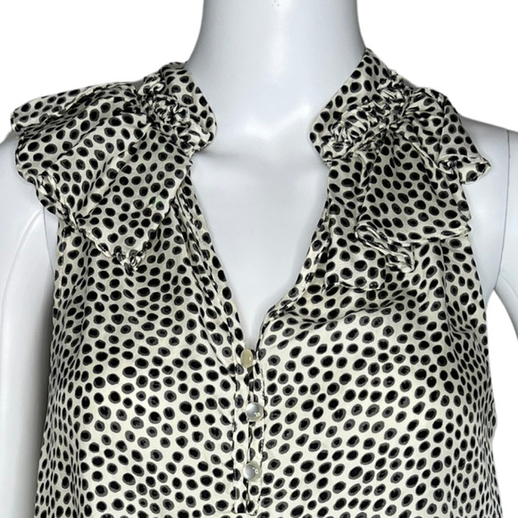 Cynthia Rowley Shirt Women Small Cream Polka Dots Silk Ruffle Sleeveless Preppy - Picture 5 of 9